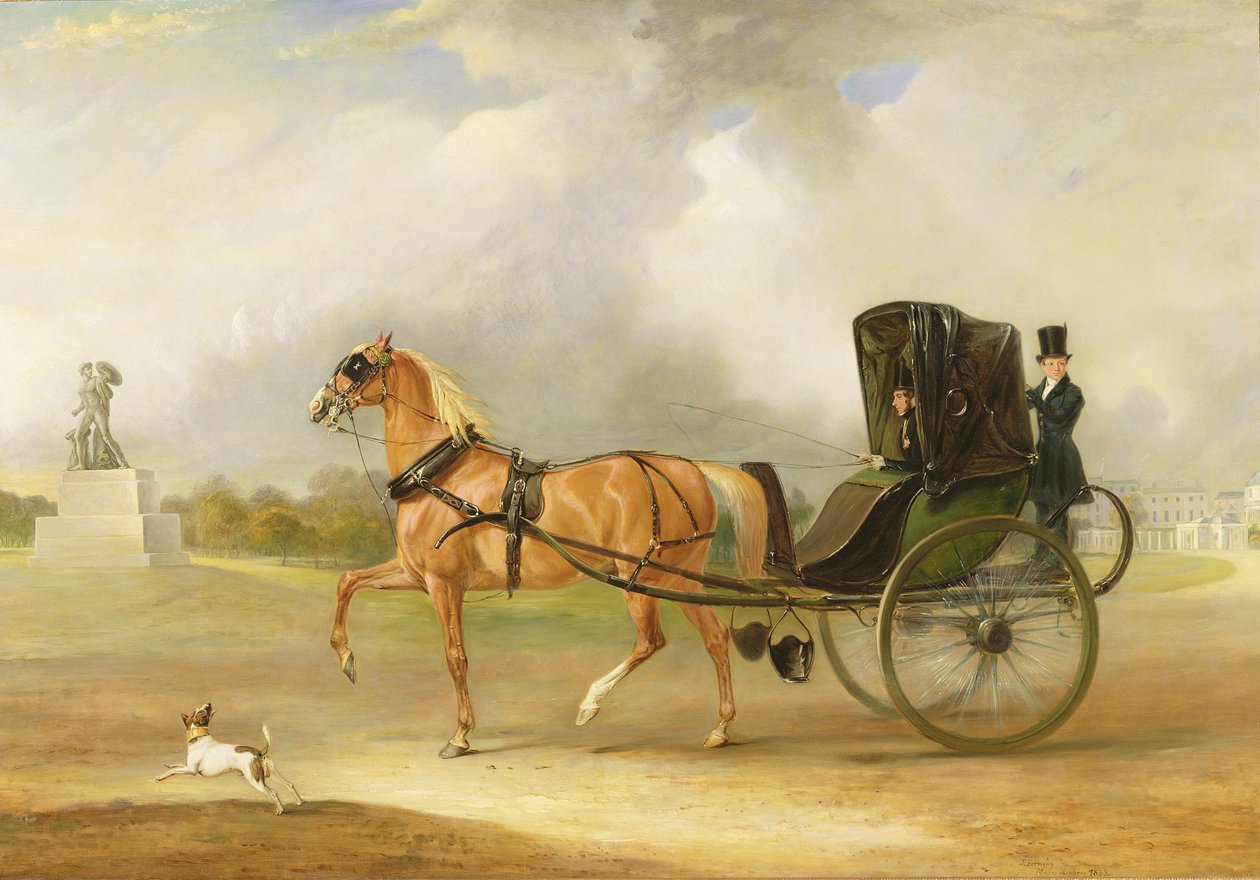 William Massey-Stanley ajamassa kabriolettiaan Hyde Parkissa, 1833 tekijältä John E. Ferneley