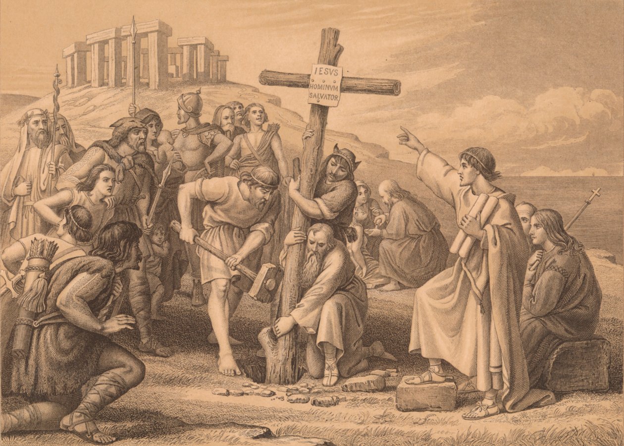 "Kristinuskon ensimmäinen saarna Britanniassa", n. 1900 tekijältä John Easton