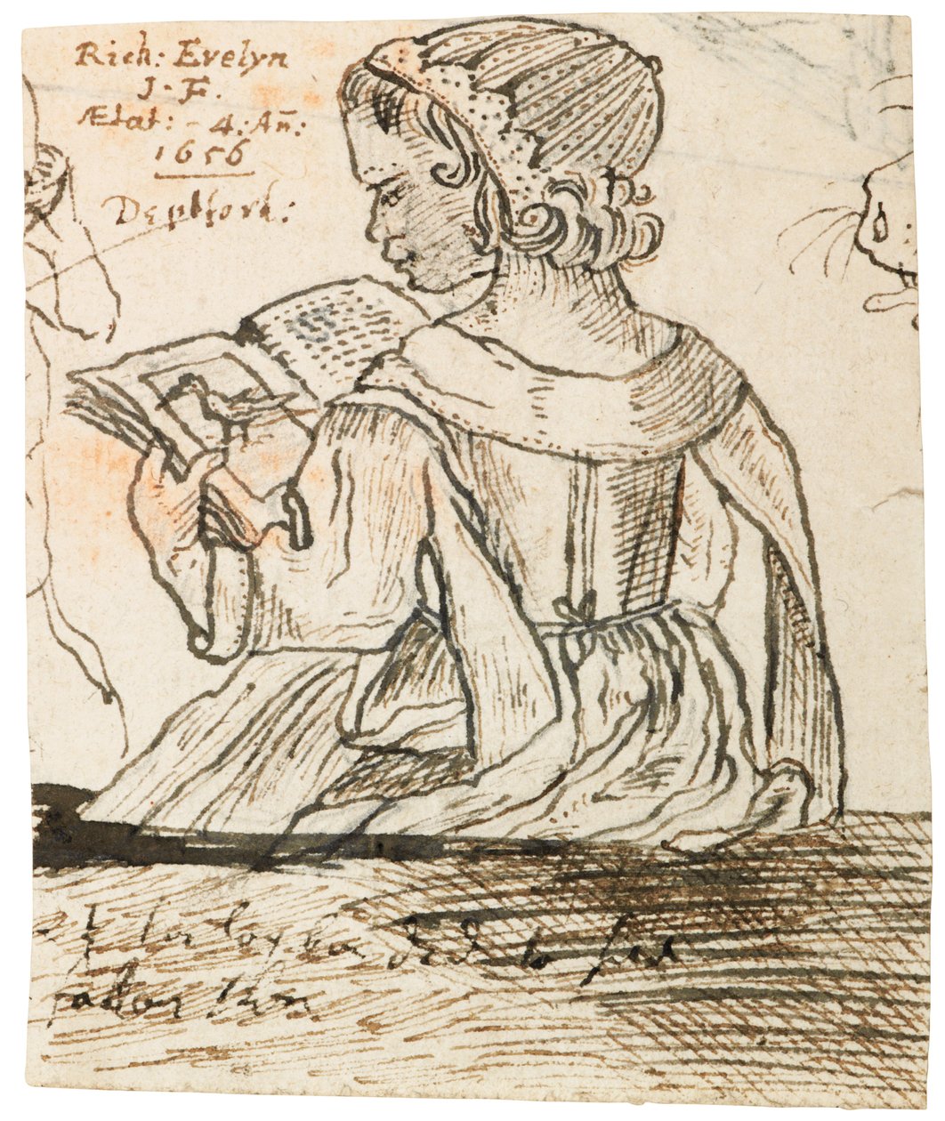 Richard Evelyn lukee luonnonhistoriallista kirjaa, Deptford, 1656 tekijältä John Evelyn
