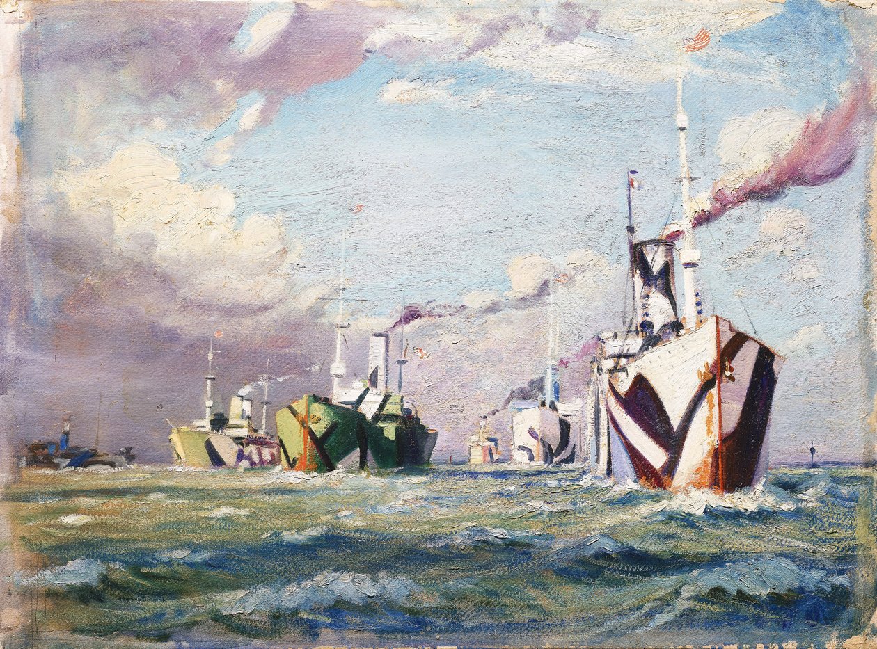 Cunarder (höyrylaiva), noin 1918 (öljy kartongille). tekijältä John Everett
