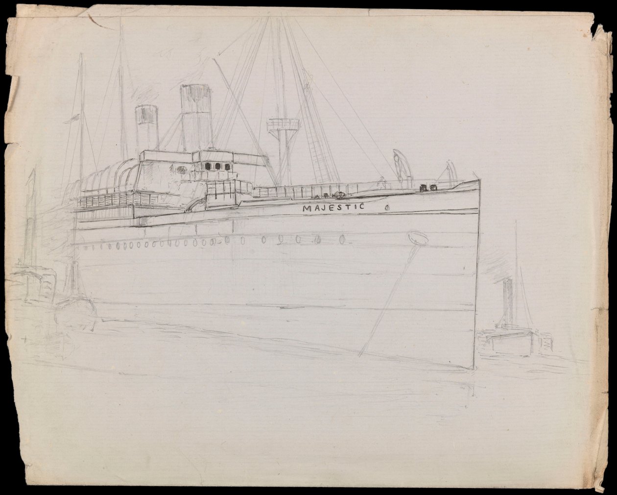 PAH1223; Luonnos matkustajalaiva Majesticista (keskeneräinen) (piirustus) (piirustus) tekijältä John Everett