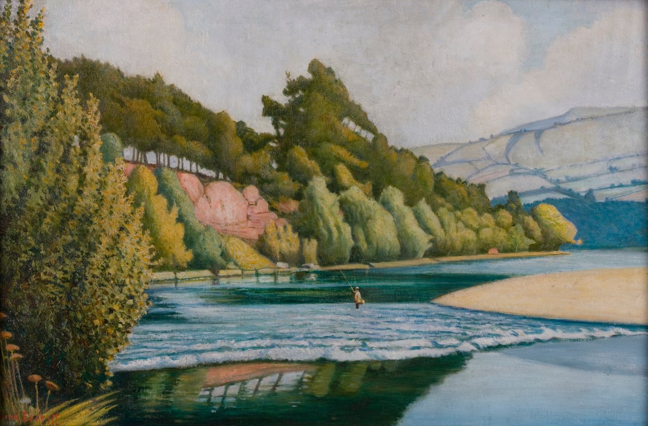 River Scene with Fisherman (öljy kankaalle) tekijältä John Everett