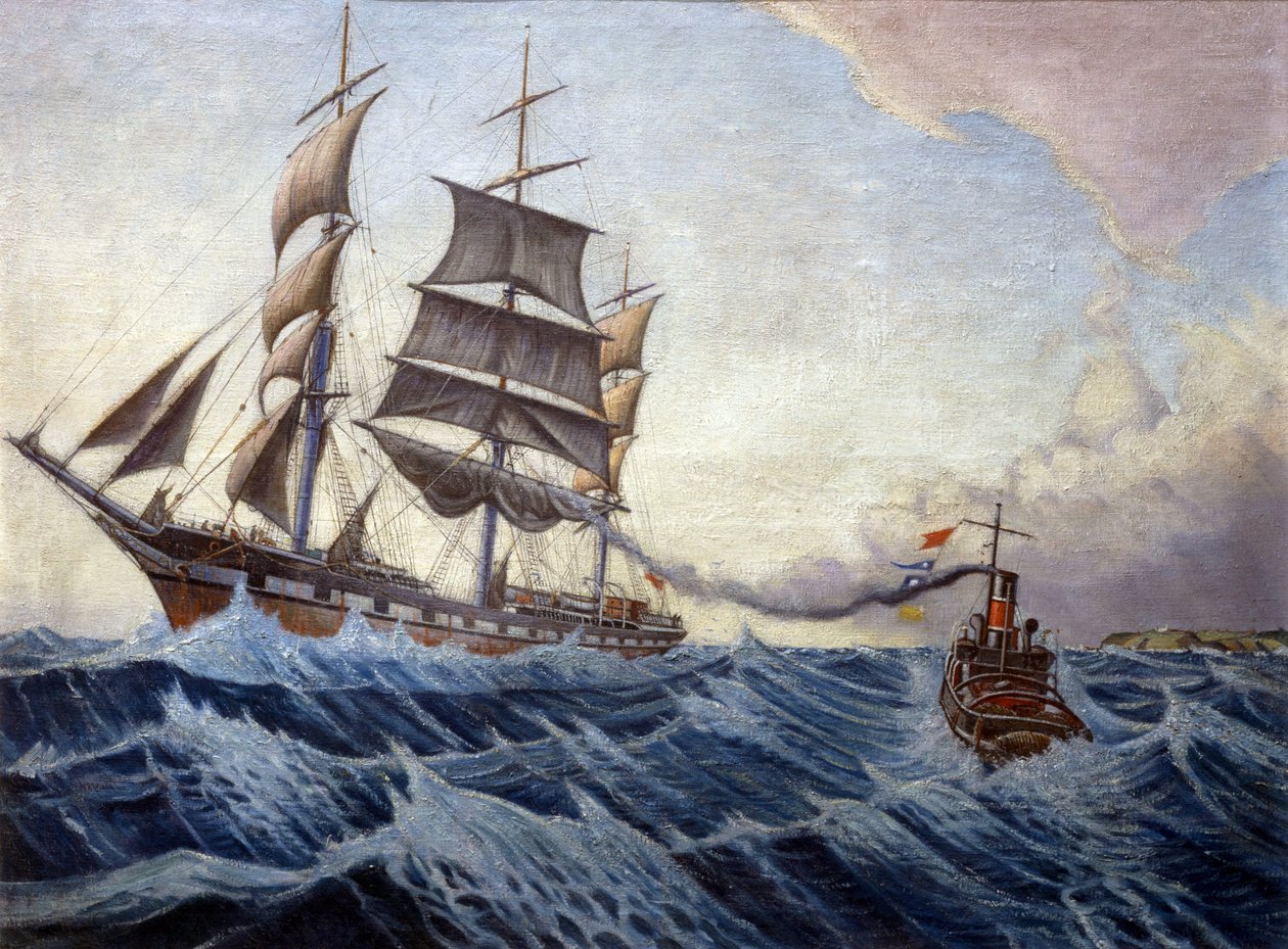 Iquique ja hinaaja Warrior Englannin rannikon pohjukassa matkalla Lontoon (Englanti) ja Sydneyn (Australia) välillä joulukuun 1898 ja huhtikuun 1899 välisenä aikana. tekijältä John Everett