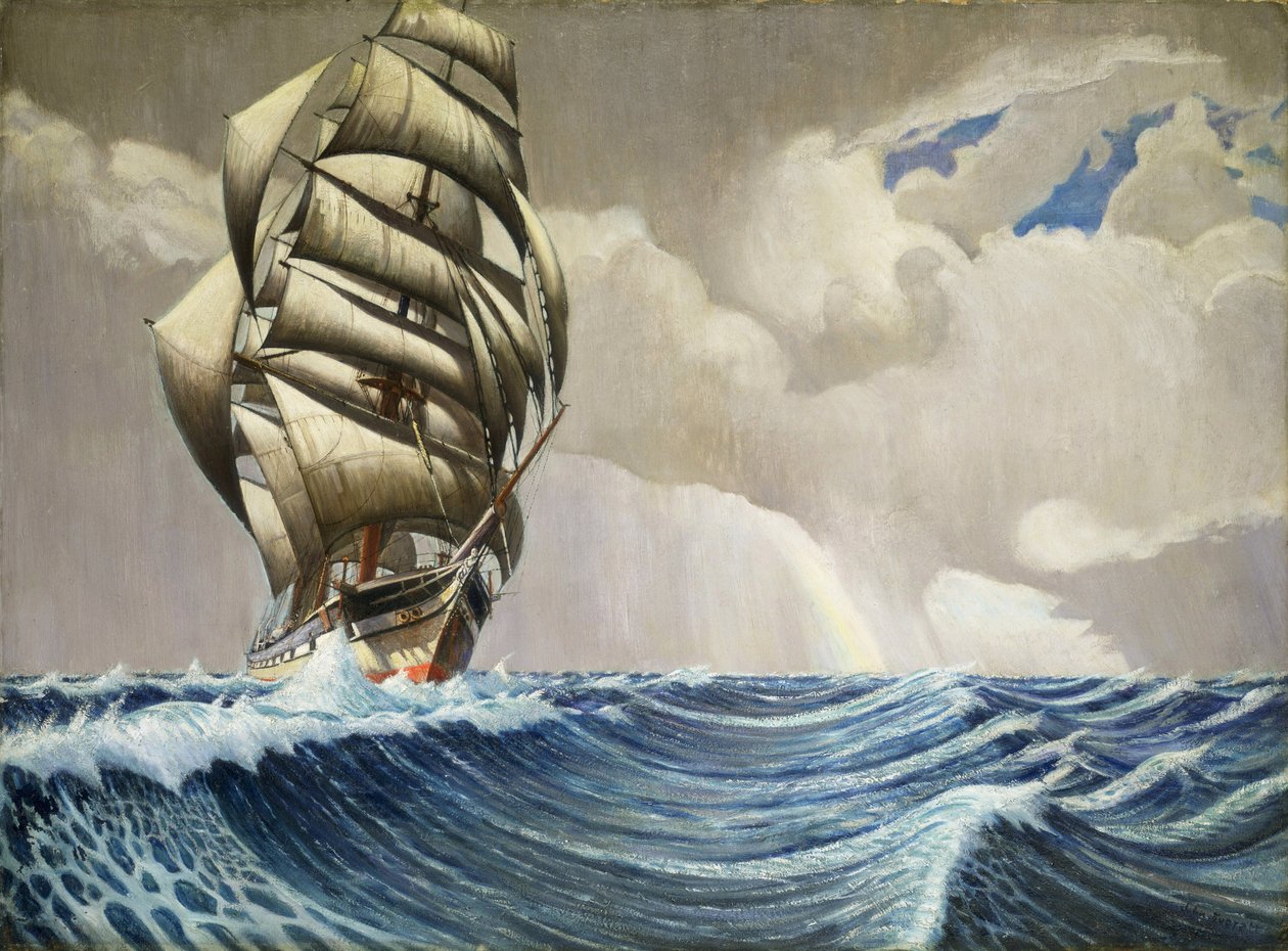 Laiva "Iquique" matkalla Lontoon (Englanti) ja Sydneyn (Australia) välillä joulukuun ja huhtikuun 1899 välisenä aikana, noin 1930 (öljy paperille). tekijältä John Everett