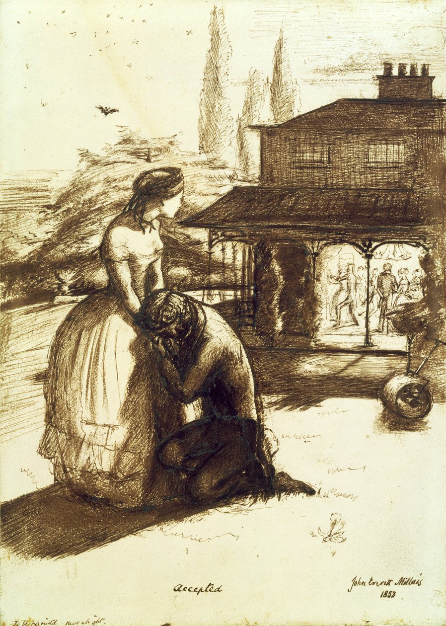 Hyväksytty, 1853 (kynä ja ruskea muste paperille) tekijältä John Everett Millais