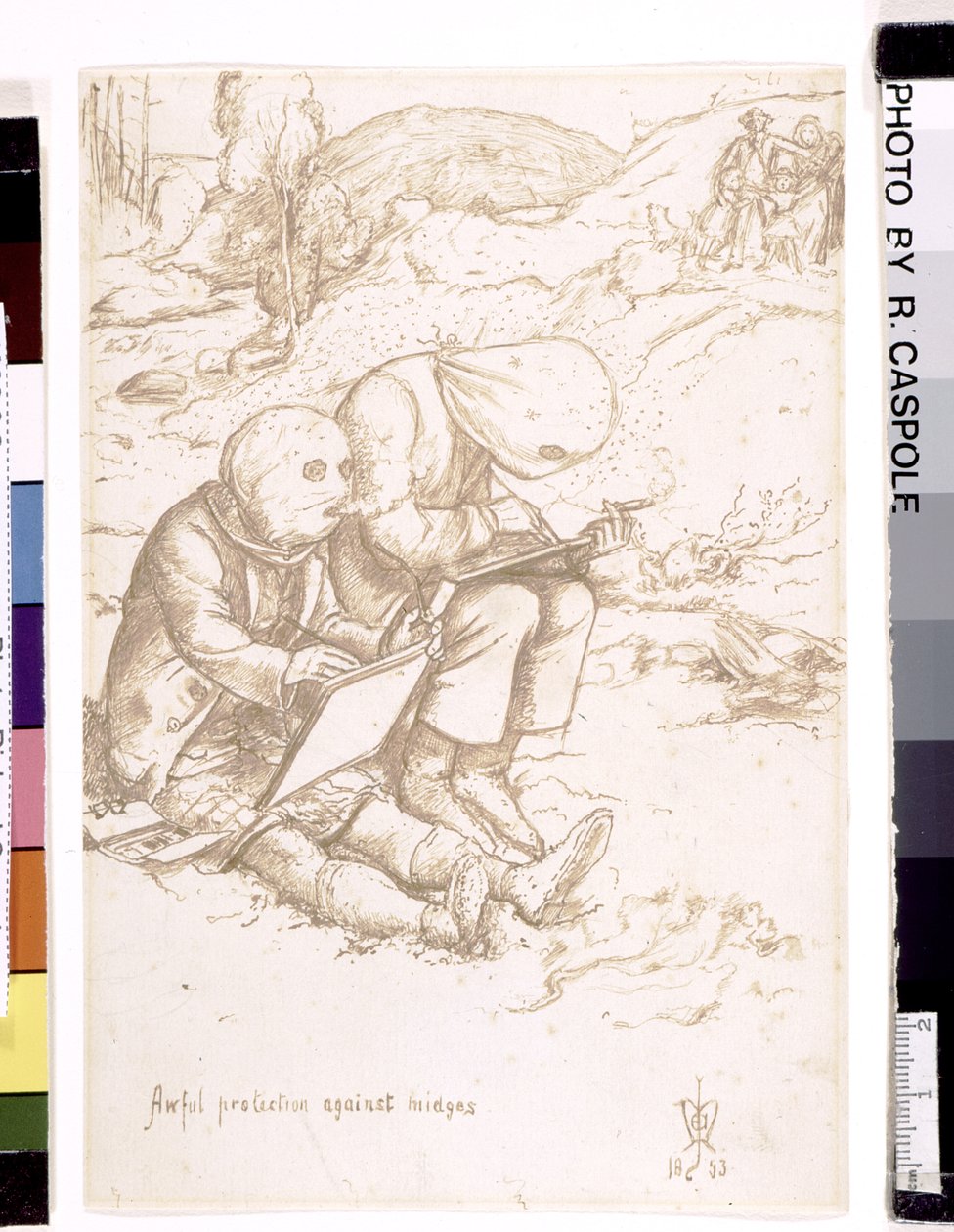 Awful Protection Against Midges, 1853 (kynä ja ruskea muste paperille) tekijältä John Everett Millais