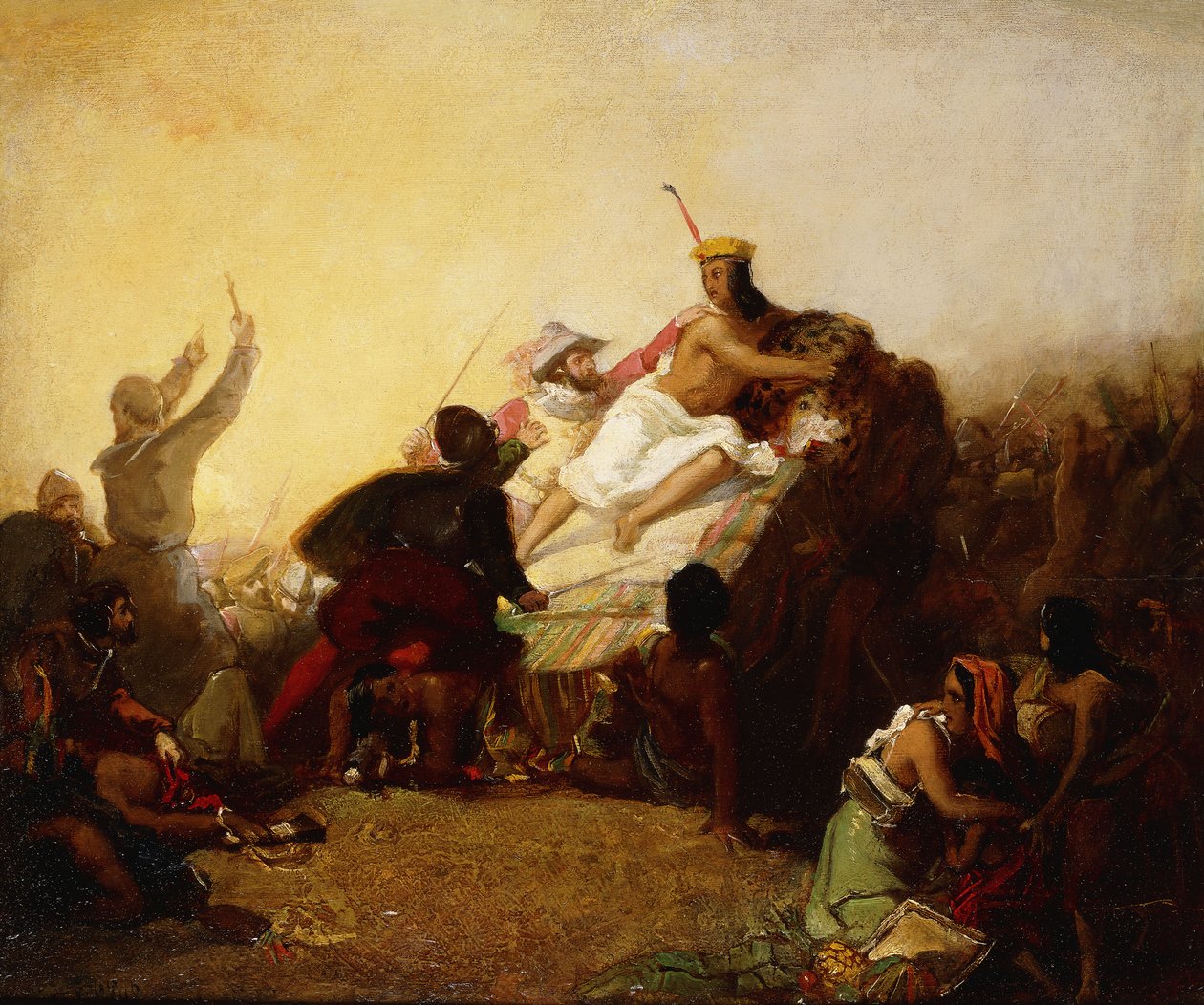 Pizarro valtaa Perun inkan, 1846 tekijältä John Everett Millais