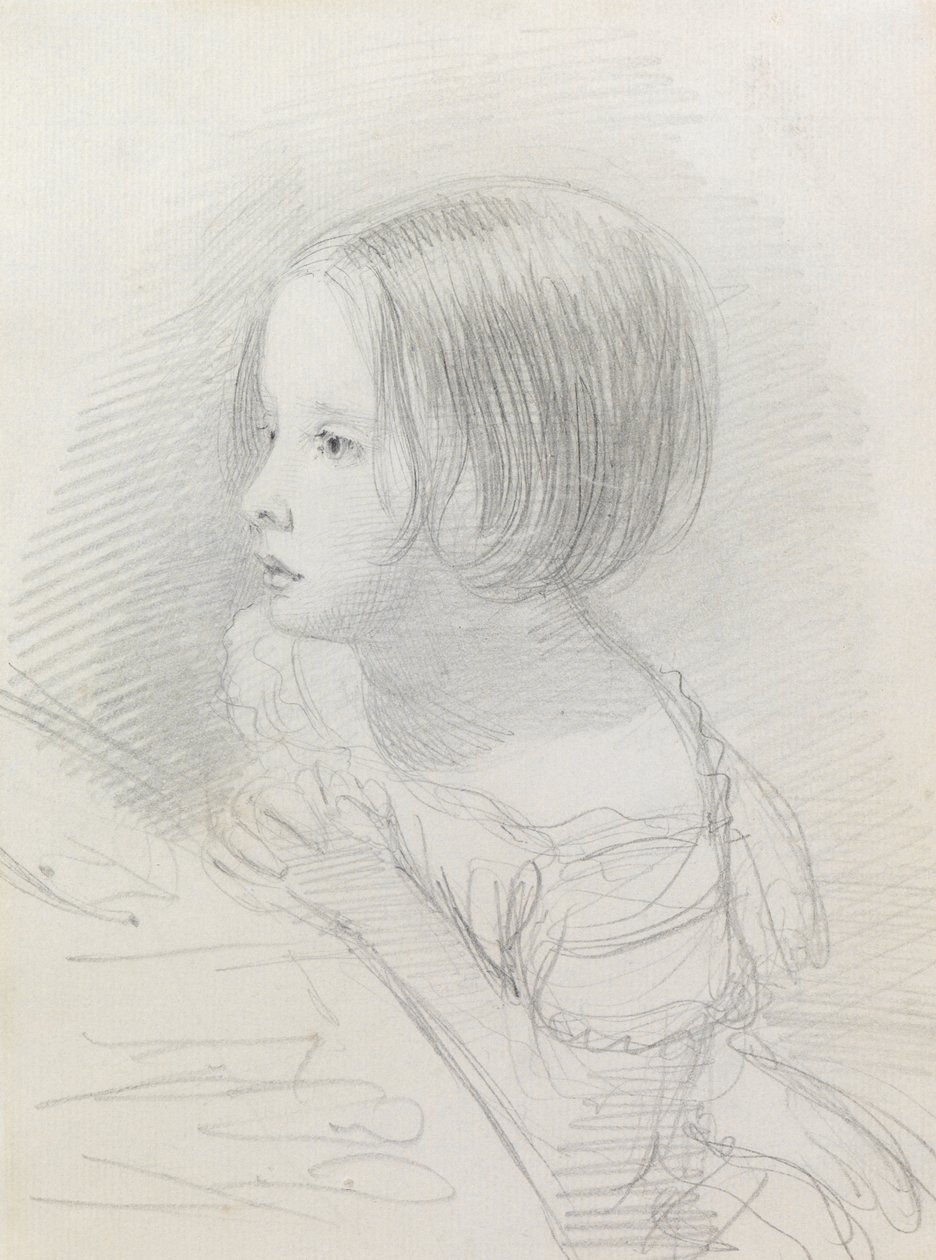 Luonnos tytöstä (lyijykynä) tekijältä John Everett Millais