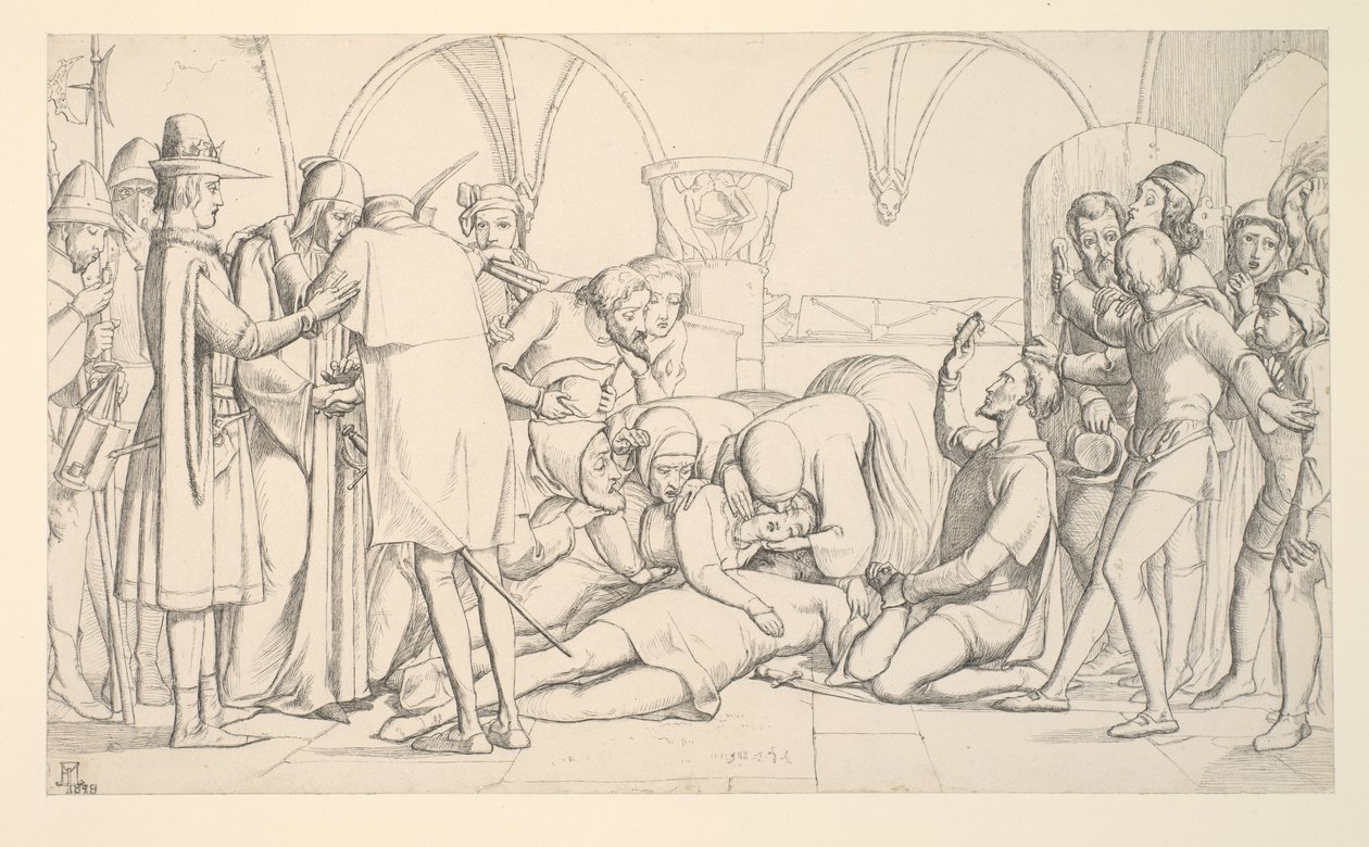 Tutkimus "Romeo ja Julia, viimeinen kohtaus" tekijältä John Everett Millais