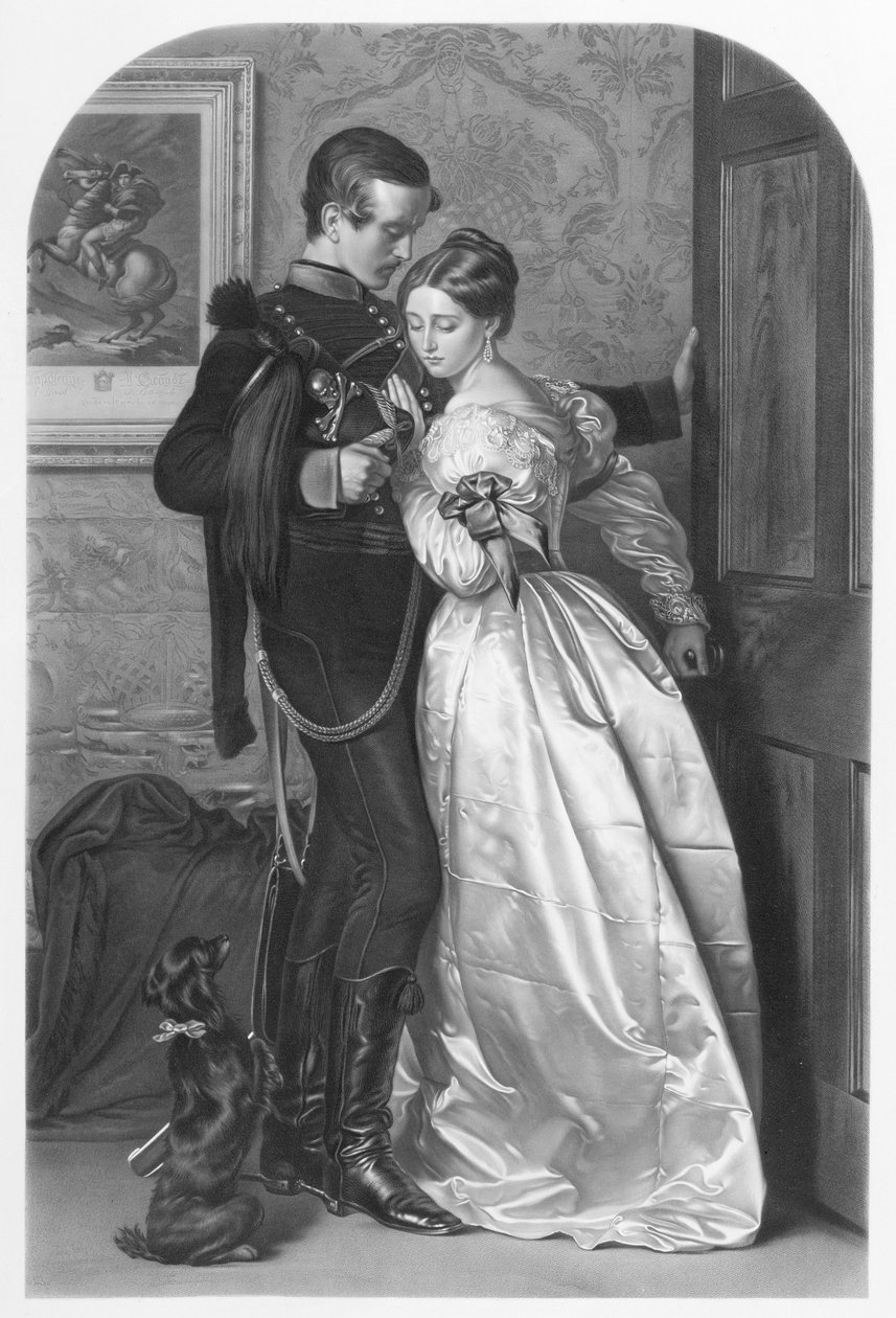The Black Brunswicker, kaiverrus Thomas L. Atkinson (1817-n. 1890) pub. kirjoittanut Henry Graves und Co., 1863 (mezzotint) (katso myös 100299) tekijältä John Everett Millais