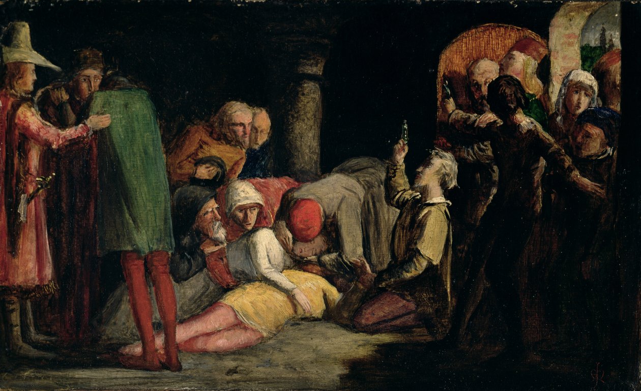 Romeon ja Julian kuolema, n. 1848 (öljy myllylevylle) tekijältä John Everett Millais