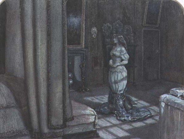 Pyhän Agnesin aatto: Knole lähellä Sevenoaksia (vesiväri paperille). tekijältä John Everett Millais