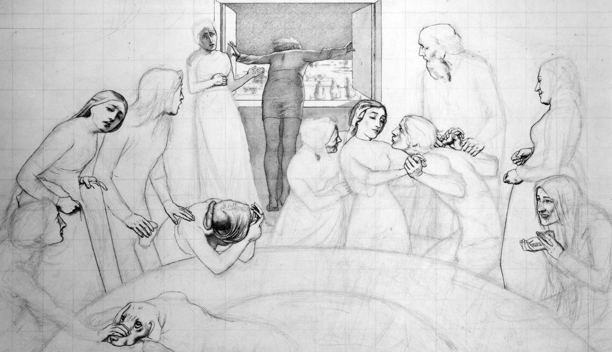 Vedenpaisumuksen aatto, n. 1850 (kynä, kynä ja muste paperille) tekijältä John Everett Millais