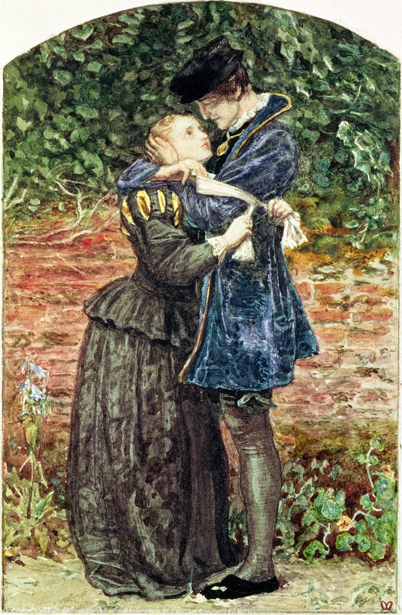 Hugenotti, 1852 (wc, kynä, muste ja guassi paperilla) (katso myös 19693) tekijältä John Everett Millais