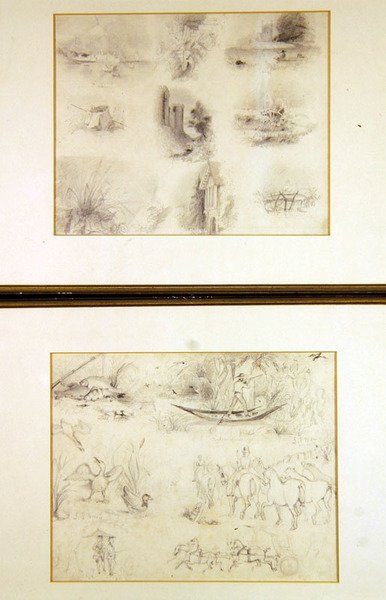Erilaisia luonnoksia maalaiskohtauksista (juvenilia), n. 1842 (kynä paperille) tekijältä John Everett Millais