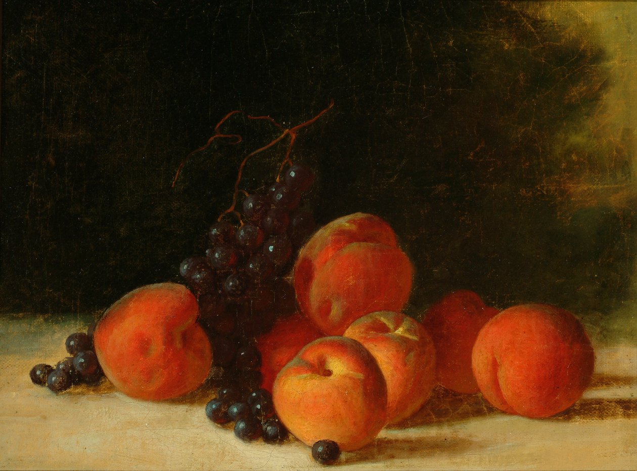 Asetelma viinirypäleillä ja persikoilla, n. 1845 (öljy kankaalle) tekijältä John F. Francis