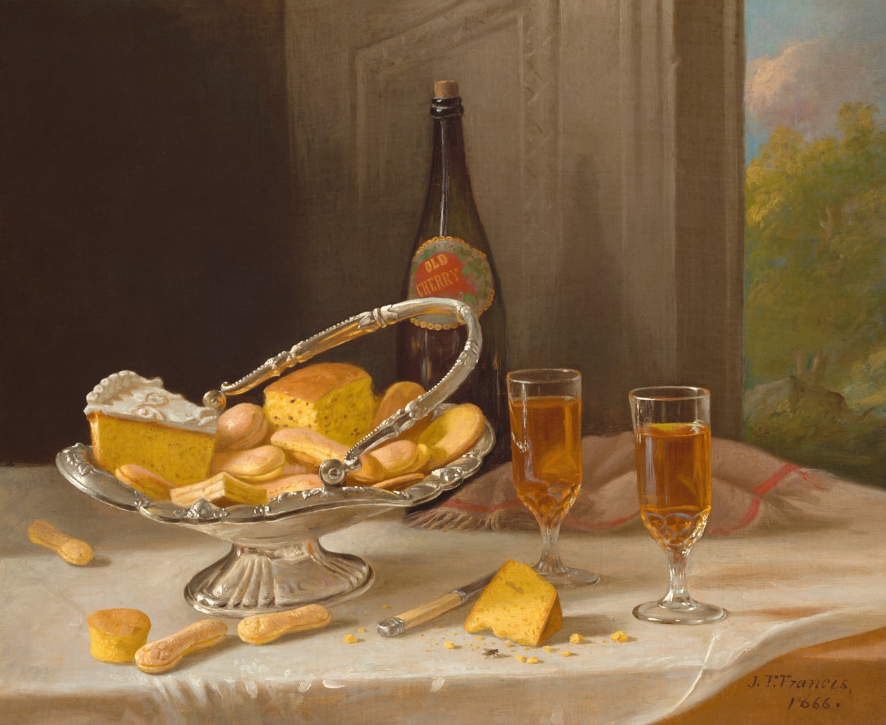 Asetelma hopeisella kakkukorilla, 1866. tekijältä John F. Francis