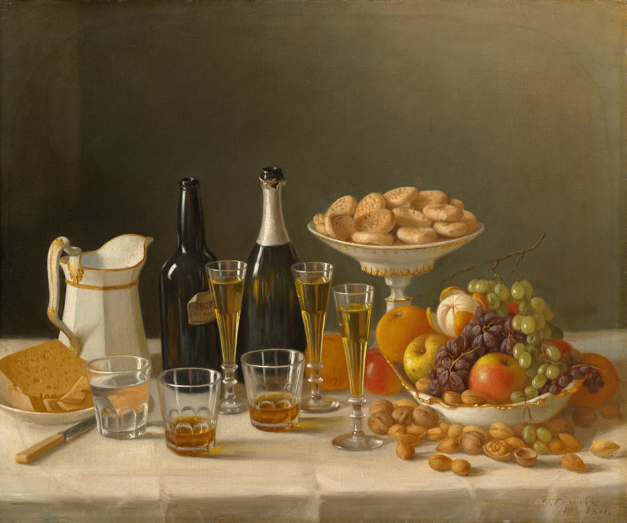 Viini, juusto ja hedelmät, 1857. tekijältä John F. Francis