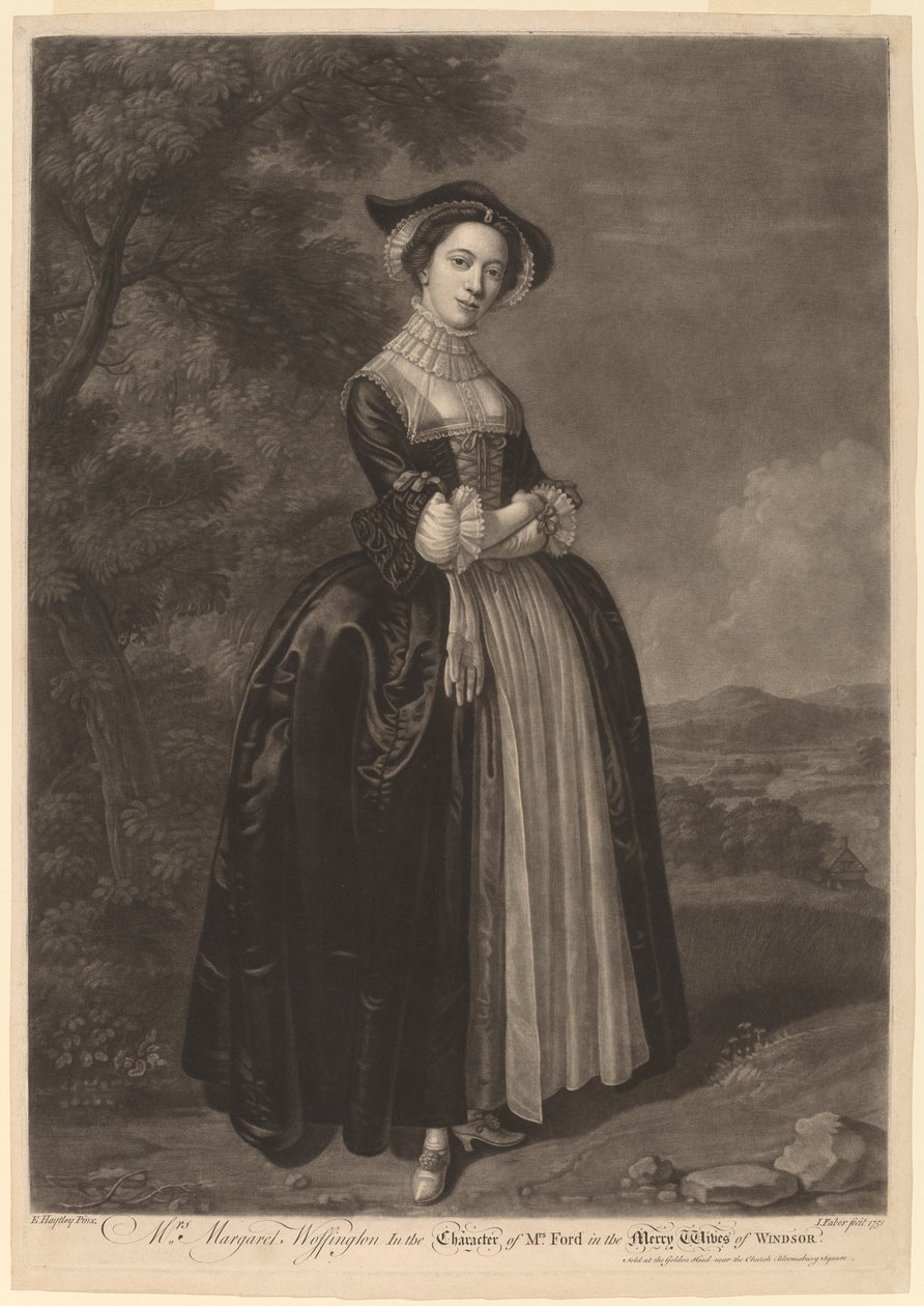 Rouva Margaret Woffington Rouva Fordin hahmossa Windsorin iloisissa vaimoissa tekijältä John Faber II after Edward Haytley