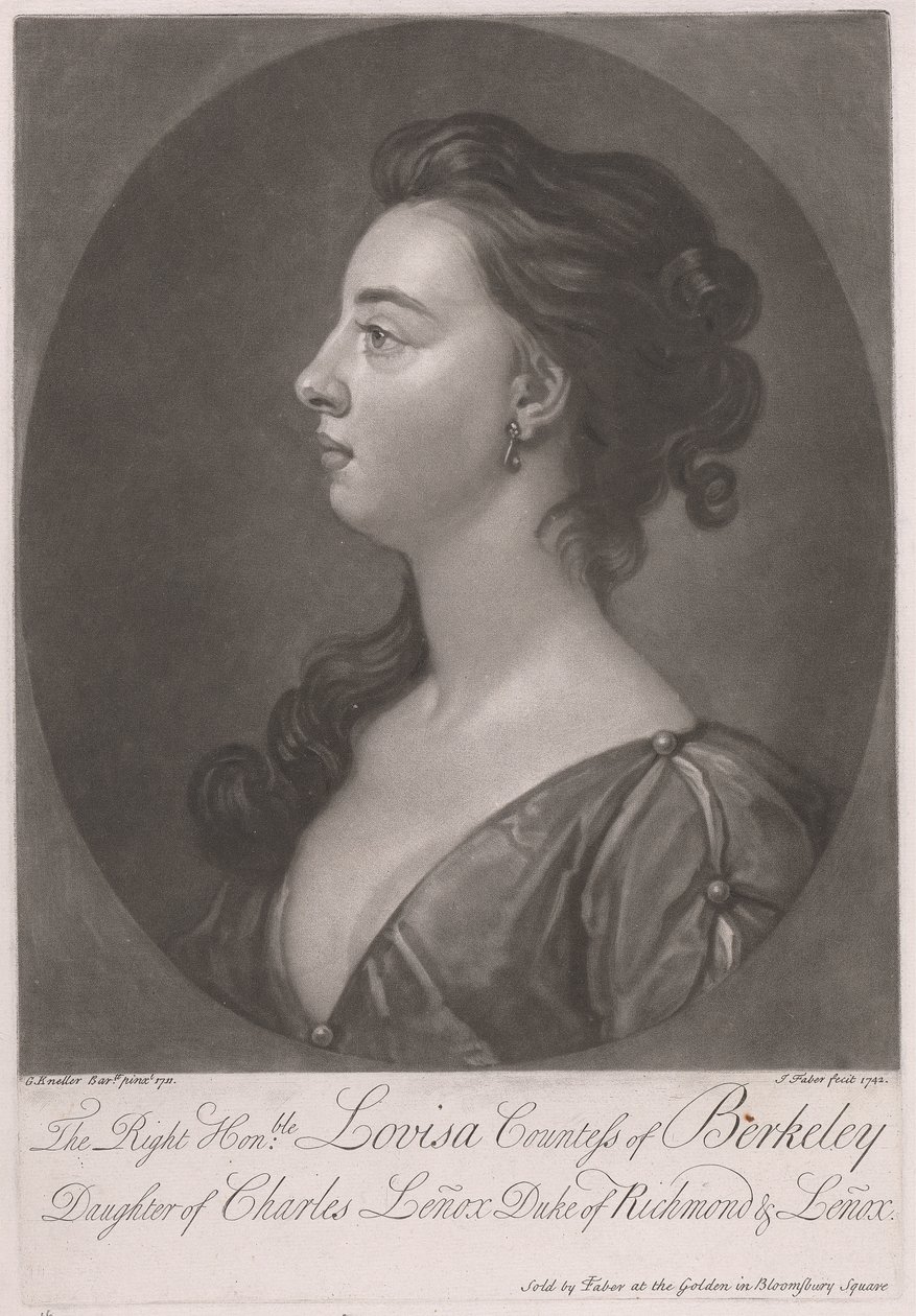 Oikea kunniakas Louisa Berkeleyn kreivitär, Richmondin ja Lenoxin herttuan Charles Lenoxin tytär tekijältä John Faber the younger