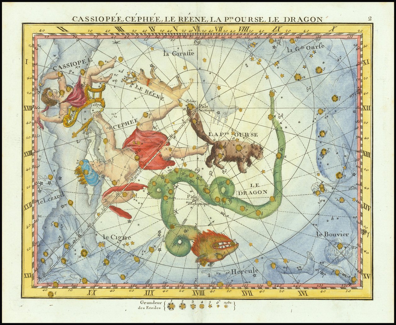1776 - John Flamsteed - Cassiopee, Cehee, Le Renne, La Pt.Ourse, Le Dragon (Cassiopea, Cepheus, Ursa Minor  Draco). tekijältä John Flamsteed