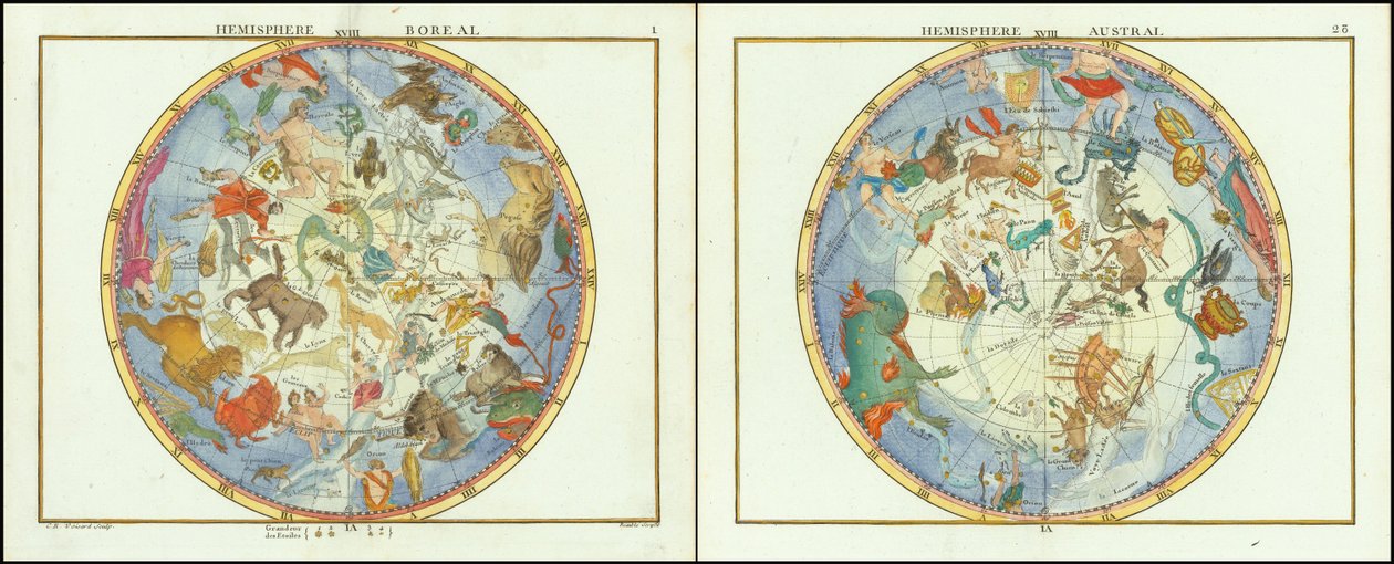 1776 - John Flamsteed - Hemisphere Austral et Hemisphere Boreal - Australinen ja boreaalinen pallonpuolisko. tekijältä John Flamsteed
