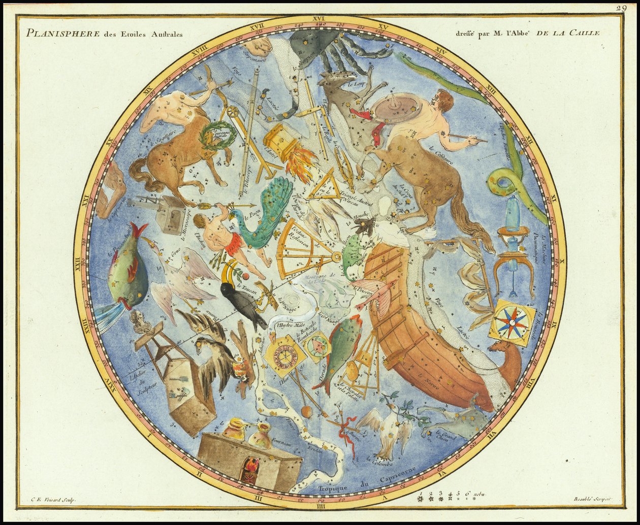 1776 - John Flamsteed - Planisphere des Etoiles Australes (Australian eteläisten alueiden kartta) tekijältä John Flamsteed