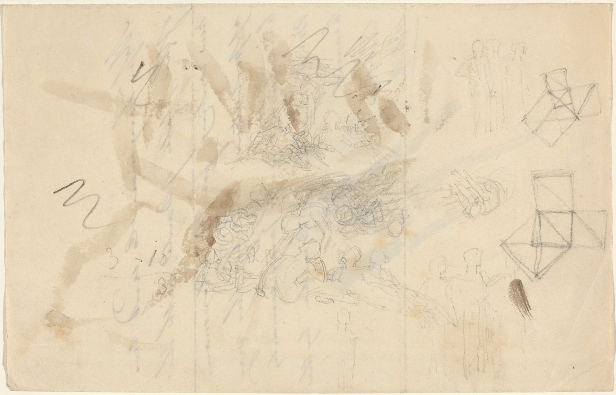 Enkelit laskeutuvat ihmisten tyttärien luo, luultavasti noin 1821 (grafiitti). tekijältä John Flaxman