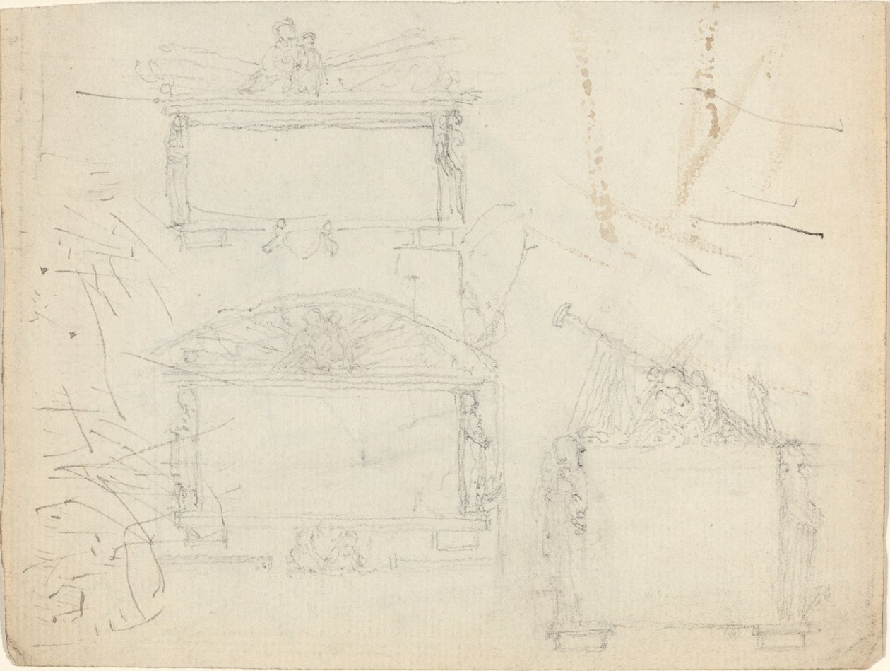 Suunnittelut monumenteille [recto ja verso] tekijältä John Flaxman