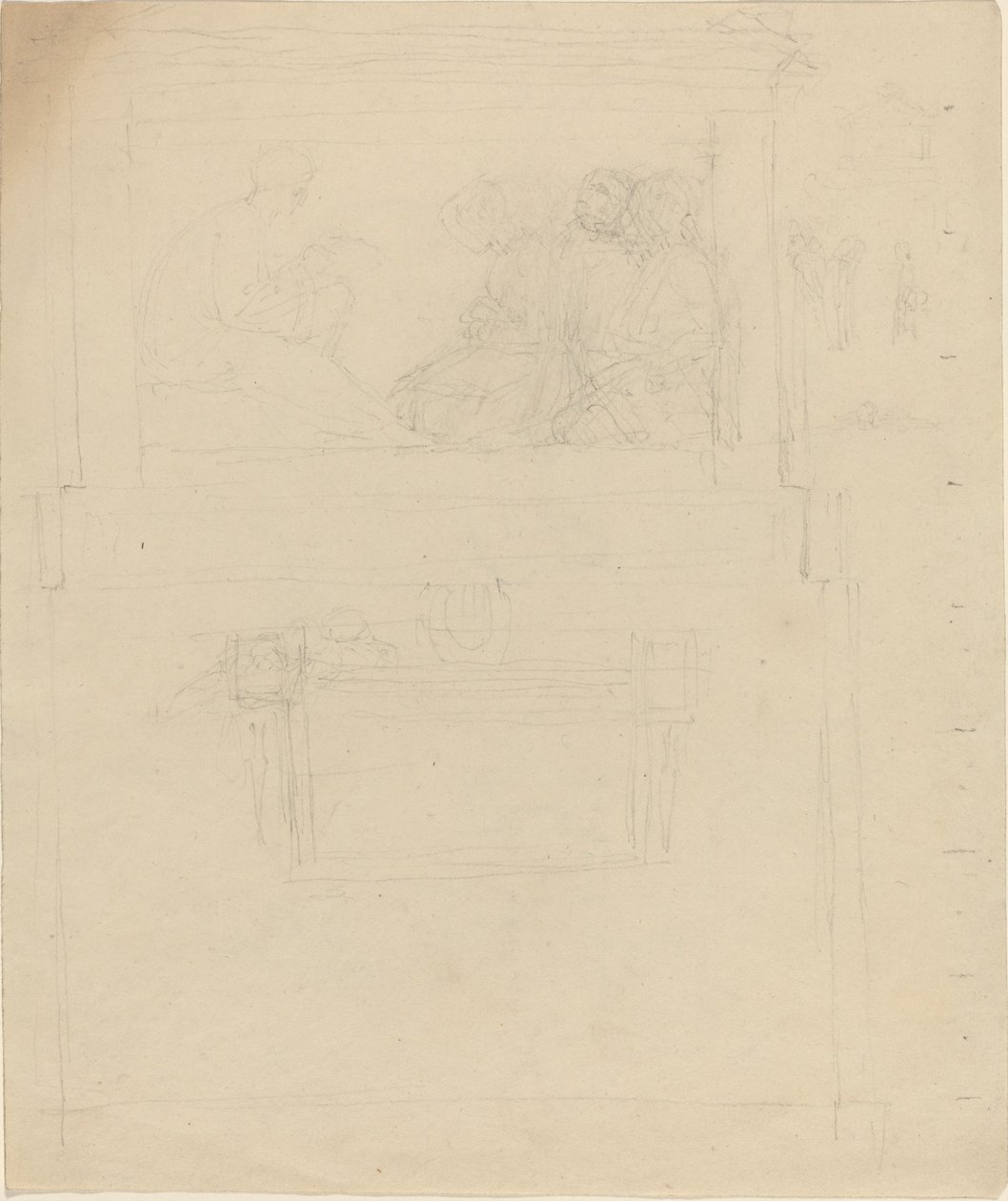 Suunnitelmat Sir William Jonesin (?) muistomerkille [recto and verso] tekijältä John Flaxman