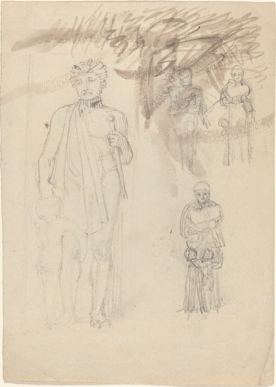 Tutkimusarkki, mukaan lukien Warrior with Child [recto and verso] tekijältä John Flaxman