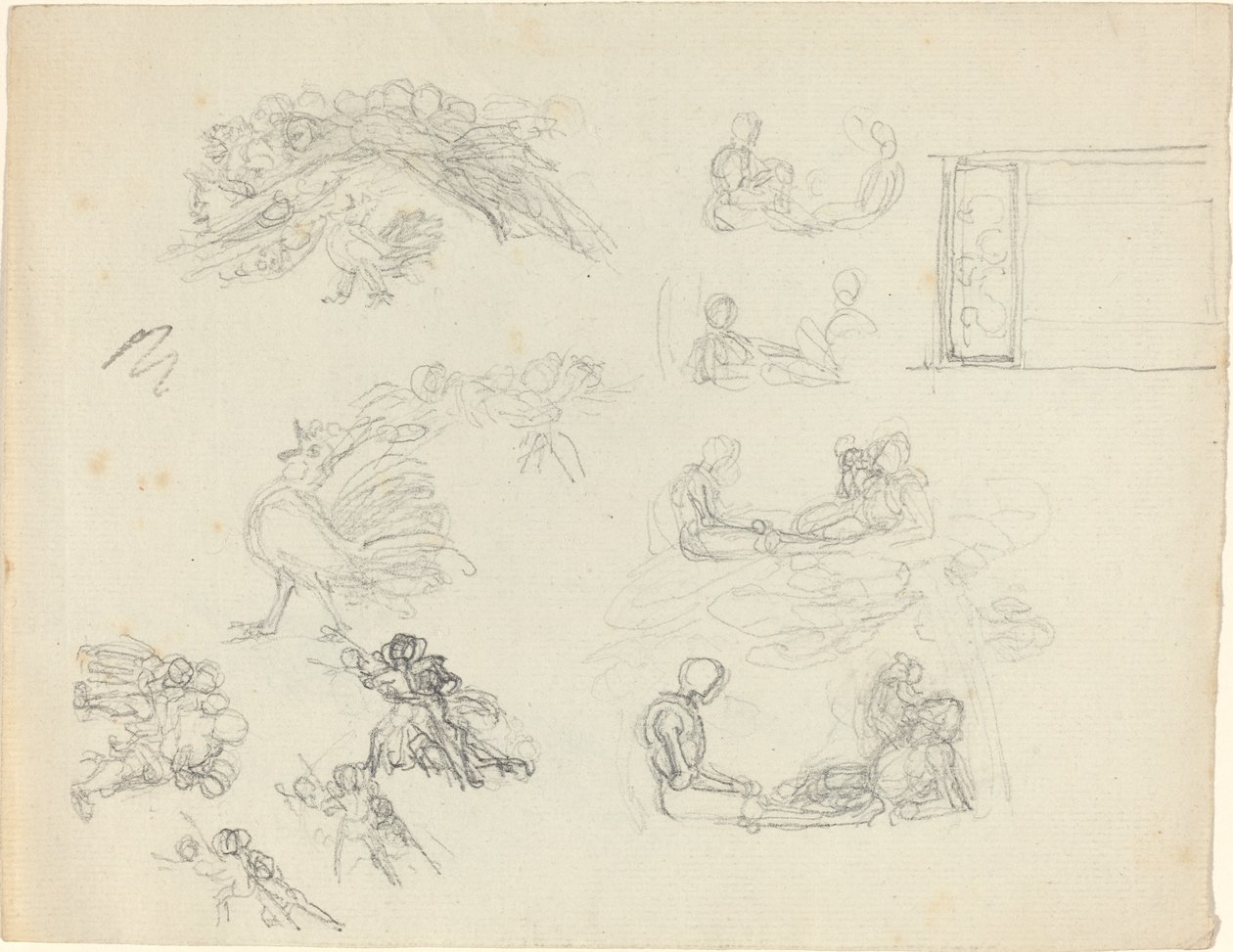 Kukko- ja makuuhahmojen tutkimukset [recto and verso] tekijältä John Flaxman