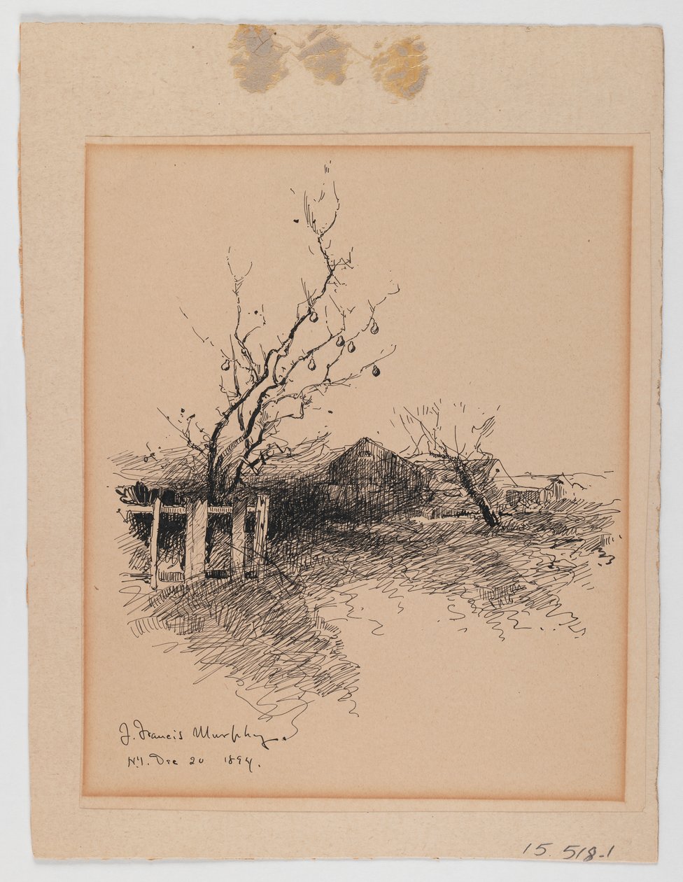 Maisema, N.Y., 20. joulukuuta 1894 (kynä ja muste kartongille kiinnitetylle paperille) tekijältä John Francis Murphy