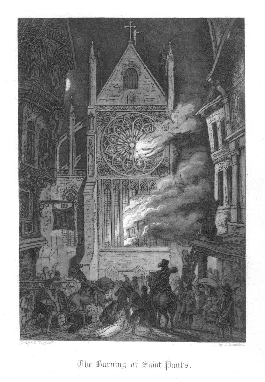 Kohtaus William Harrison Ainsworthin elokuvasta Old St Pauls, 1855 tekijältä John Franklin