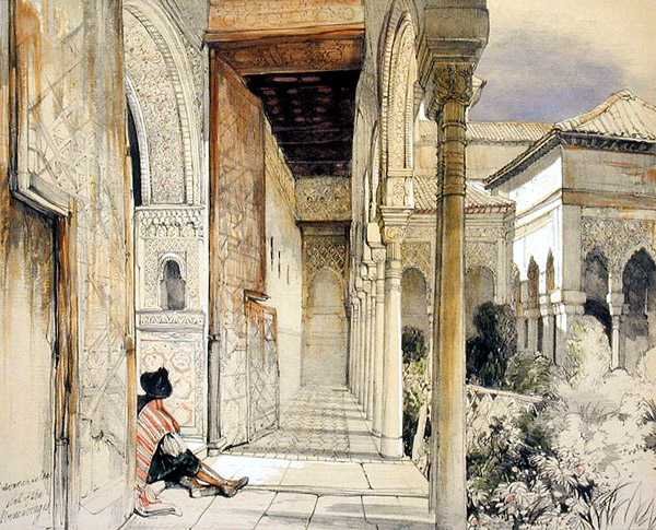 Sisäänkäynti Abencerrajes-saliin (Sala de los Abencerrajes), teoksesta "Alhambran luonnokset ja piirustukset", kaiverrus James Duffield Harding (1798-1863) (litho) tekijältä John Frederick (after) Lewis
