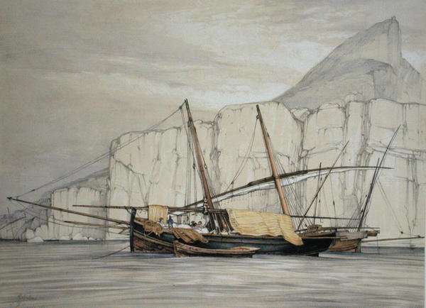 Gibraltar, Sketches of Spainista, kaiverrus Charles Joseph Hullmandel (1789-1850), julkaistu 1836 (väri litho) tekijältä John Frederick (after) Lewis