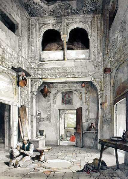The Tower of the Infantas (Torre de las Infantas), "Sketches and Drawings of the Alhambra", kaiverrettu James Duffield Harding (1798-1863) tekijältä John Frederick (after) Lewis