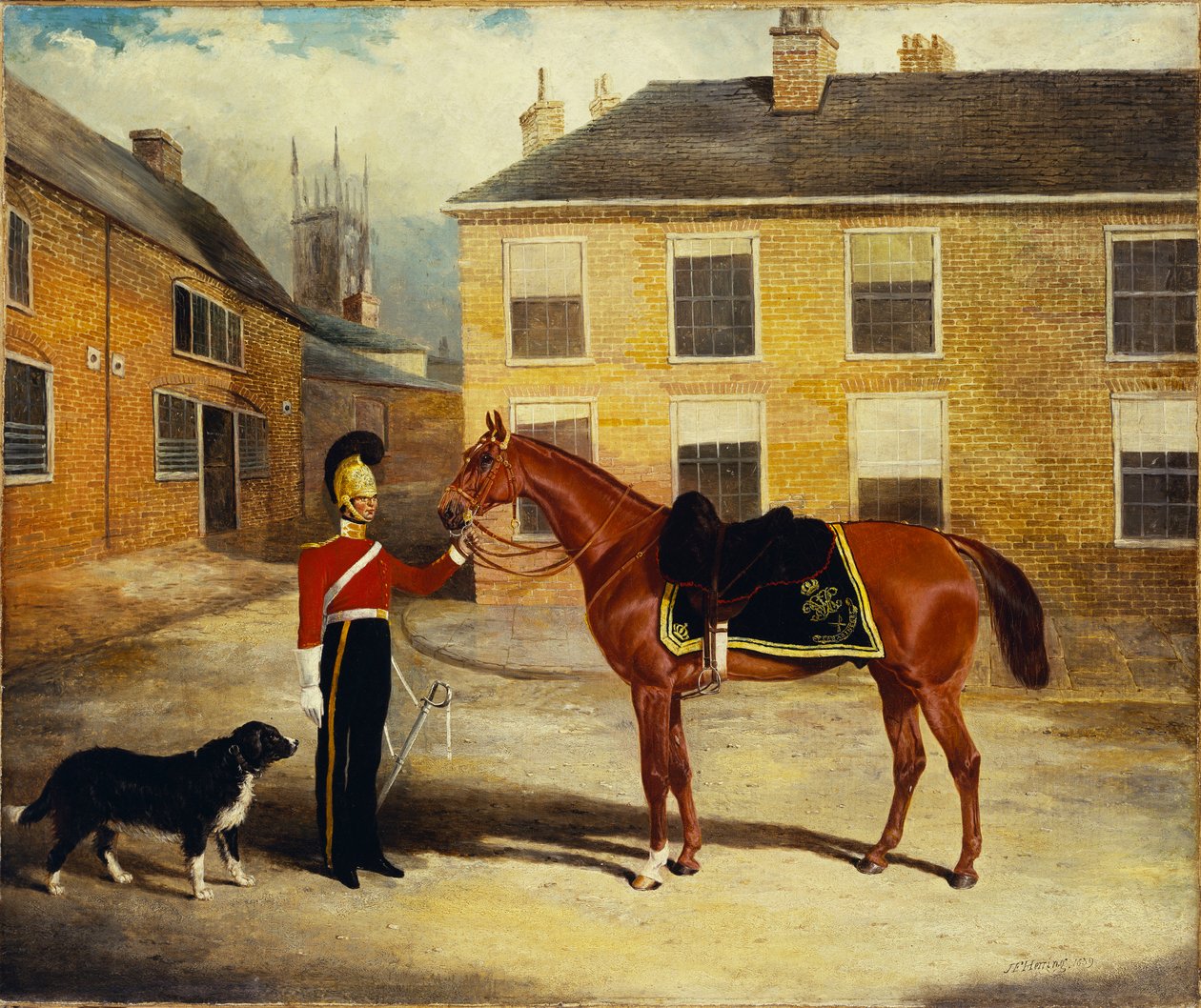 Dragoon Guardsin upseeri, karibiinit vuorineen kasarmin tallipihalla, 1839 tekijältä John Frederick Herring Senior