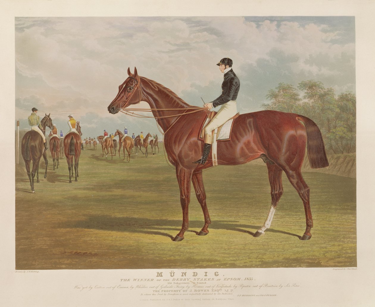 "Mundig", Derby Stakes -voittaja Epsomissa, 1835, kaiverrus Charles Hunt (1803-77), pub. S. und J. Fuller, 1835 (akvatinta) tekijältä John Frederick Herring Senior