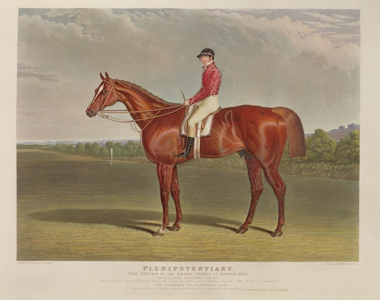 "Plenipotentiary", Derby Stakes -voittaja Epsomissa, 1834, kaiverrus R.W. Smart ja Charles Hunt (1803-77), pub. S. und J. Fuller, 1834 (akvatinta) tekijältä John Frederick Herring Senior