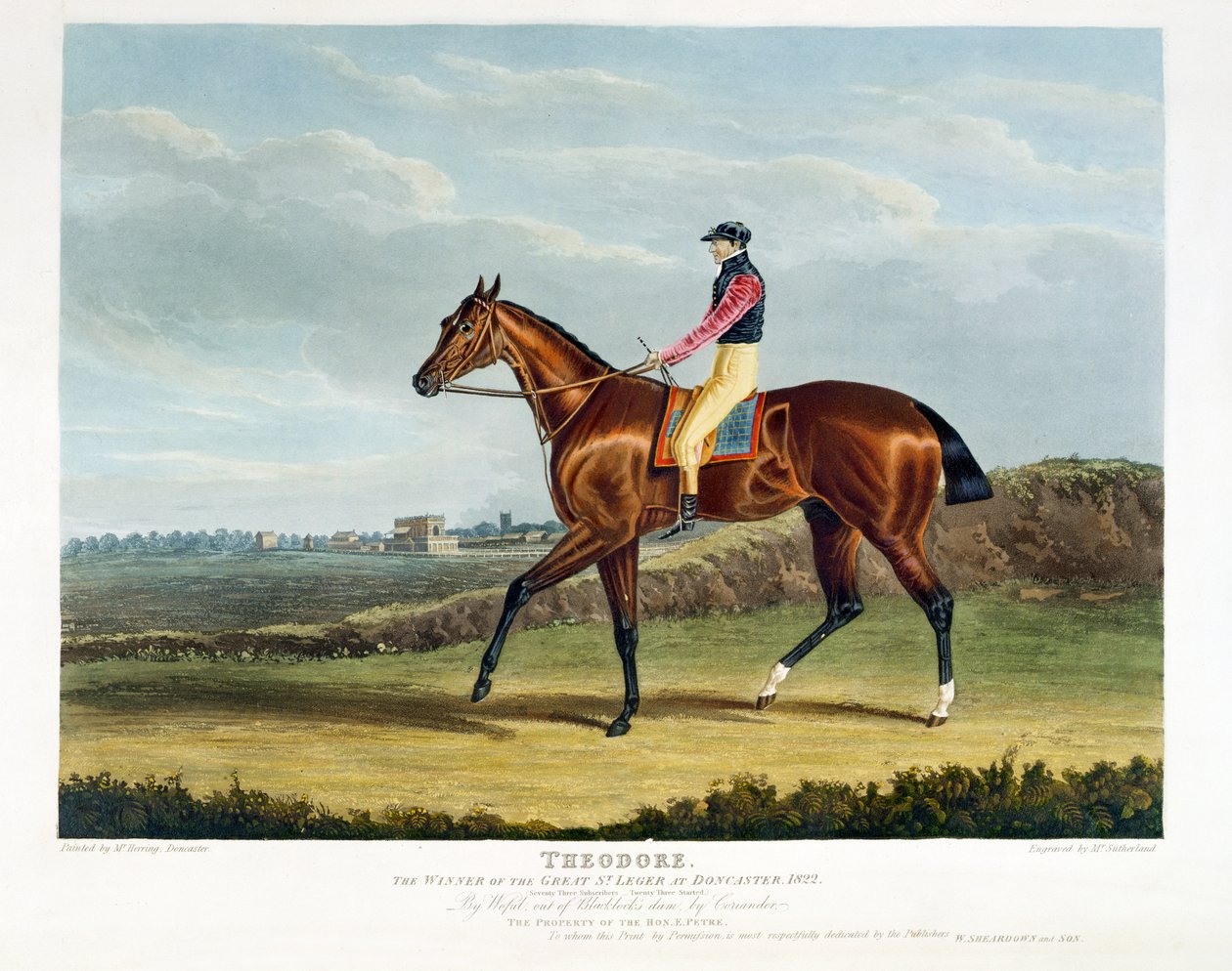 "Theodore", suuren St. Legerin voittaja Doncasterissa, 1822, kaivertanut Thomas Sutherland (s. 1785), pub. kirjoittanut W. Sheardown und Son (akvatinta) tekijältä John Frederick Herring Senior