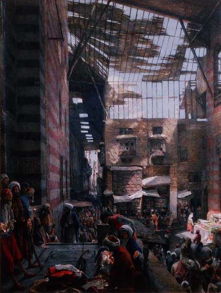 Näkymä kadulle ja Ghooreyahin moskeijalle, Kairo tekijältä John Frederick Lewis
