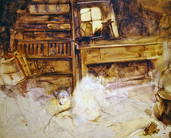 Terrieri Highland-mökissä (lyijykynä ja akvarelli paperille) tekijältä John Frederick Lewis