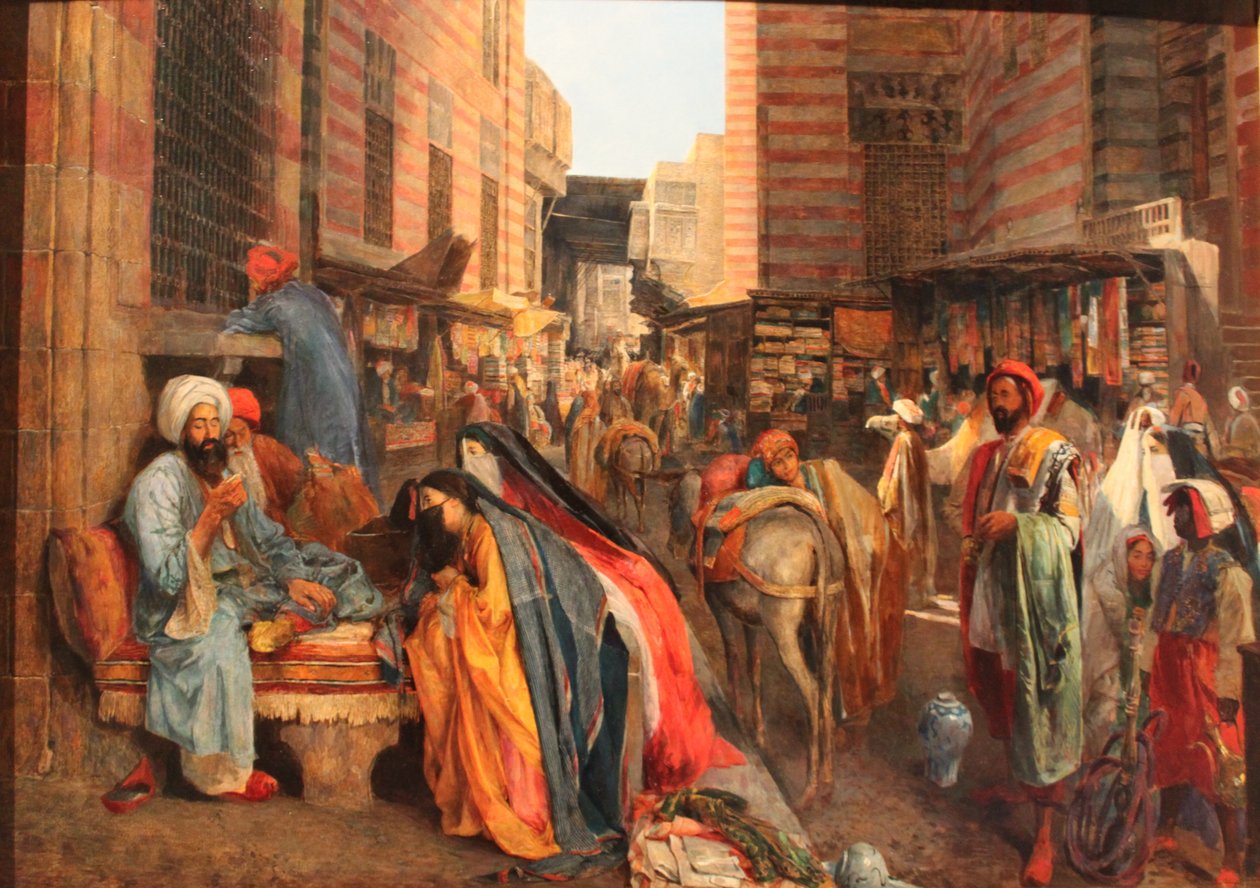 Ranska: La Rue et la mosquée al-Ghouri au Caire Katukohtaus El Ghouri -moskeijan lähellä Kairossa. tekijältä John Frederick Lewis