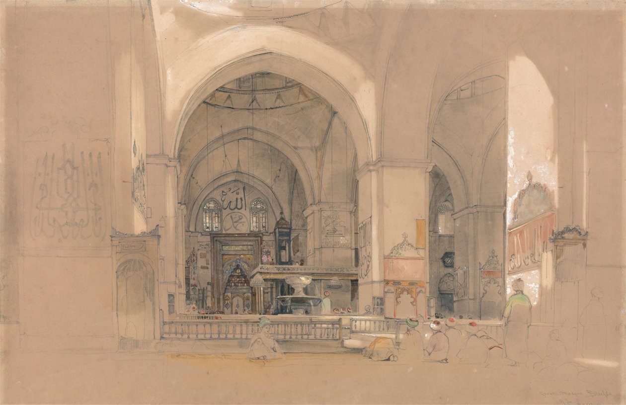 Suuren moskeijan sisätilat, (Ulucami) Bursa, Turkki tekijältä John Frederick Lewis