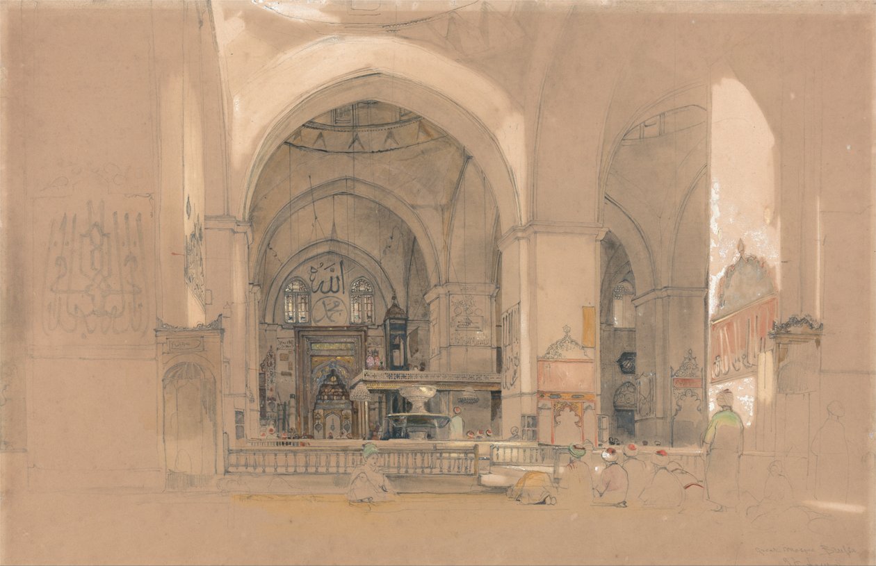 Suuren moskeijan sisätilat, (Ulucami) Bursa, Turkki. tekijältä John Frederick Lewis
