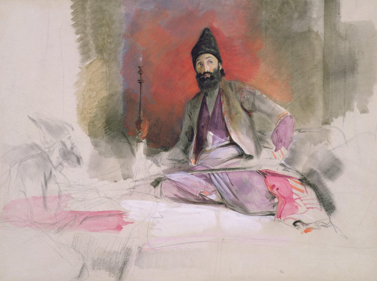No.0738 Tutkimus turkkilaisesta magnaatista, mahdollisesti Hallicoo Mirzasta, n. 1840 (liitu, wc ja guassi) tekijältä John Frederick Lewis