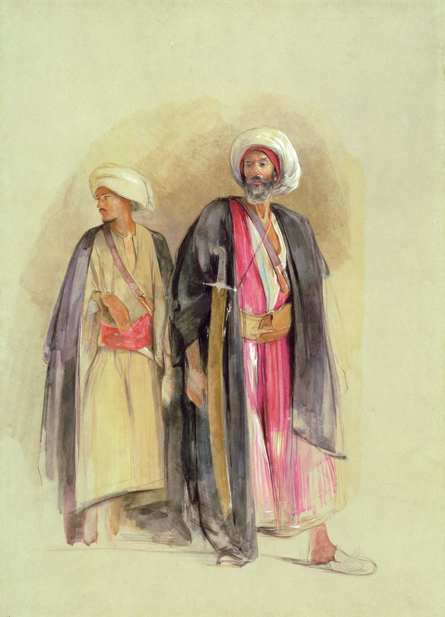 Sheikki Hussein, Gebel Tor ja hänen poikansa, n. 1842-43 (wc, guassi, liitu ja grafiitti paperilla) tekijältä John Frederick Lewis