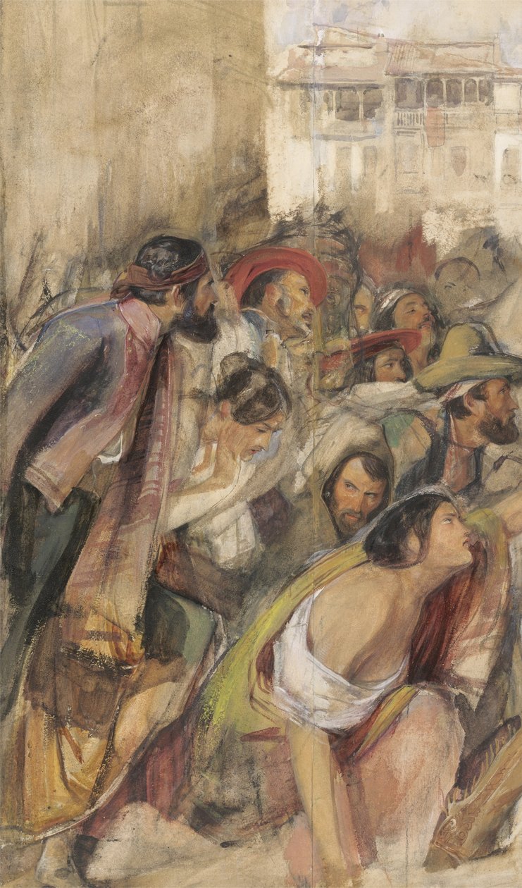Study for the Proklamation of Don Carlos, n. 1834-28 (w/c & bodycolor liidulla ja kynällä paperilla) tekijältä John Frederick Lewis