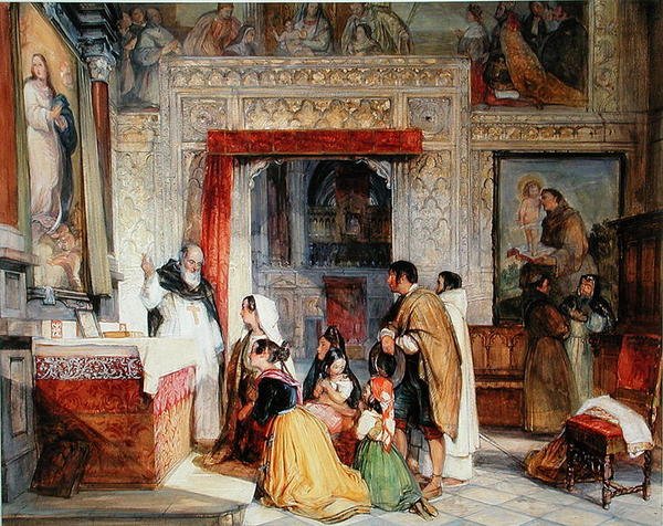 Toledon katedraalin sakristi (akvarelli paperille) tekijältä John Frederick Lewis